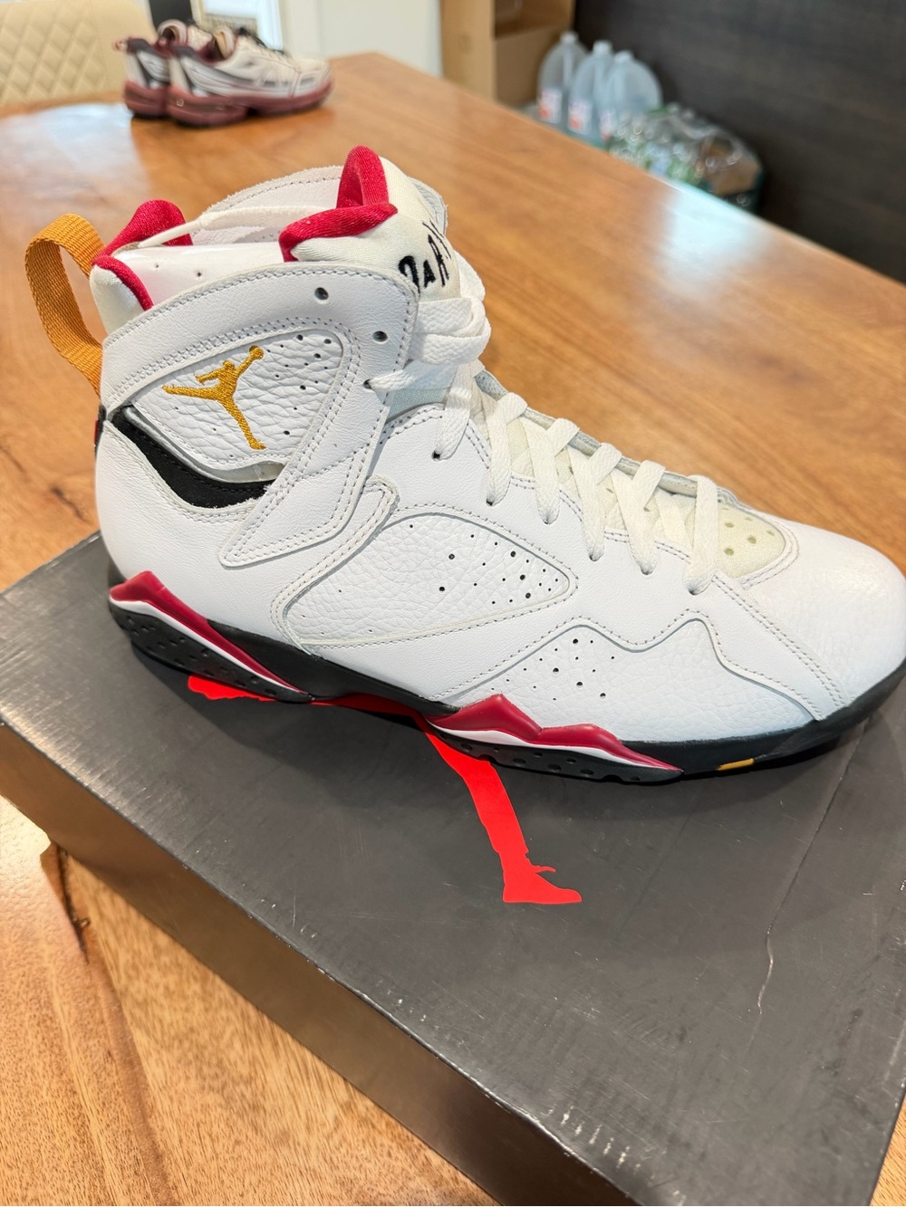 Jordan men’s' White/Red/Gold High-Top Sneakers
